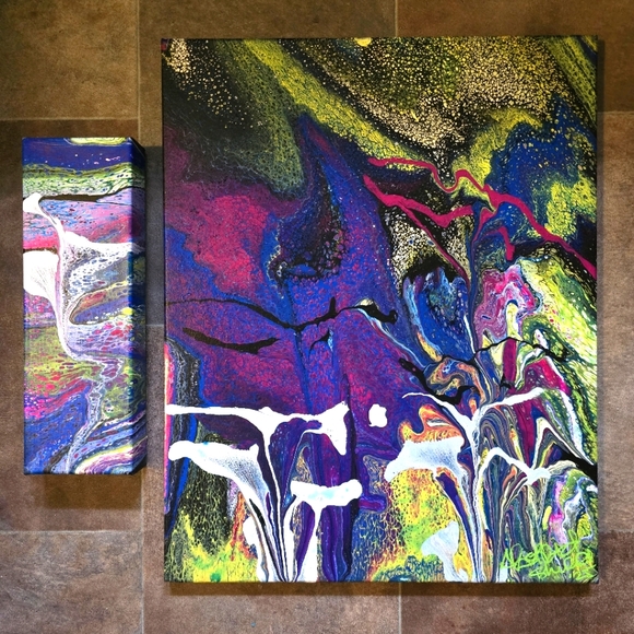 HANDCRAFTED Abstract 2pc Painting HANDMADE HANDPAINTED Wall Art Decor Artwork - Picture 3 of 17